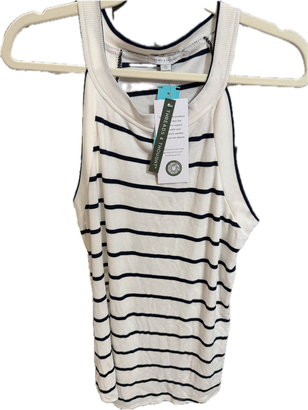 Threads 4 Thought Cream and Black Striped Racerback Tank